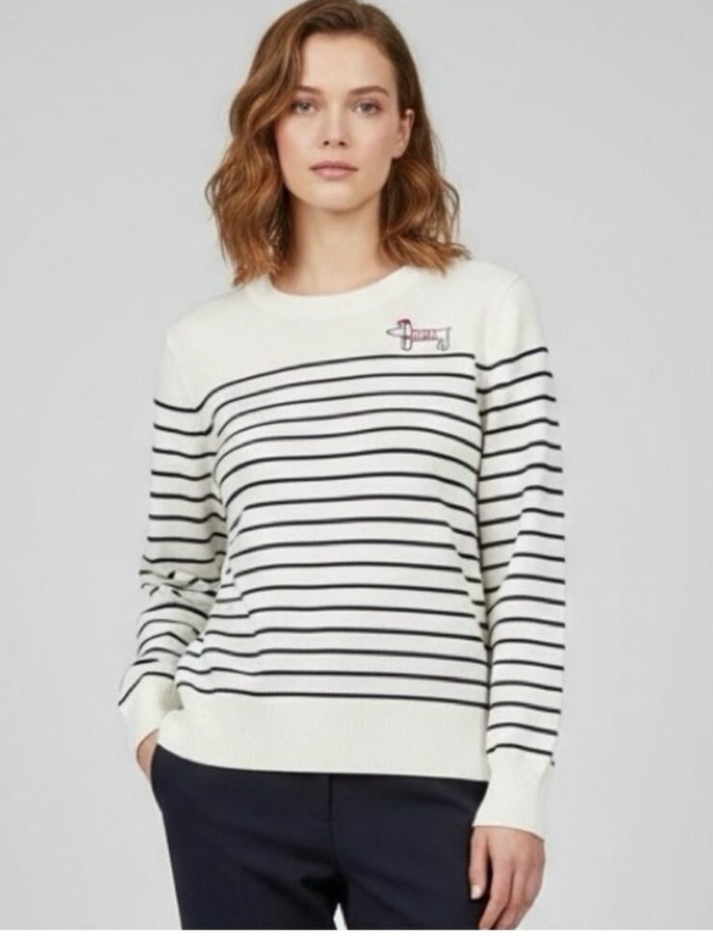 Calligraphie Dachshund Dog Sweater Med White with black stripes